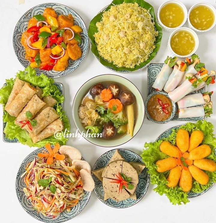 Gợi ý mâm cỗ chay cúng Tết Thanh minh tại nhà. (Ảnh: Linh Phan)