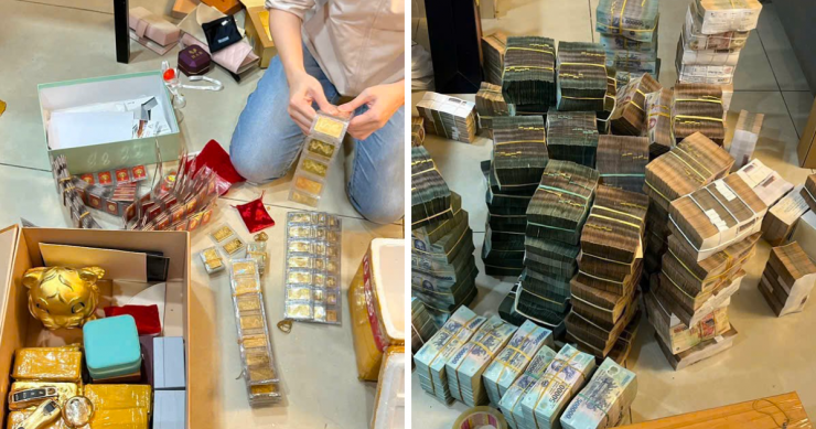 Tang vật là tiền, vàng trong vụ Mr Pips bị thu giữ tại nơi ở các bị can. Ảnh: CACC.