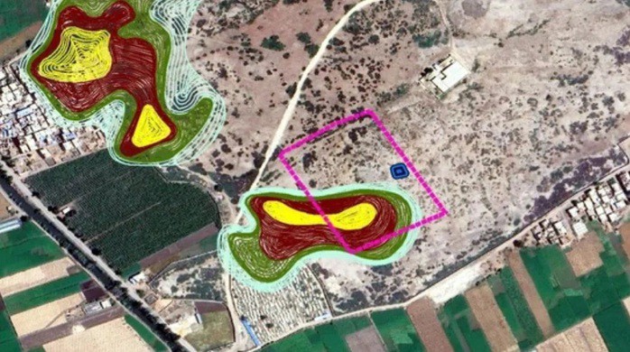 Bản đổ Đồi của các pharaoh, với khu vực chứa "công trình ma" được đánh dấu - Ảnh: ĐẠI HỌC KAFRELSHEIKH