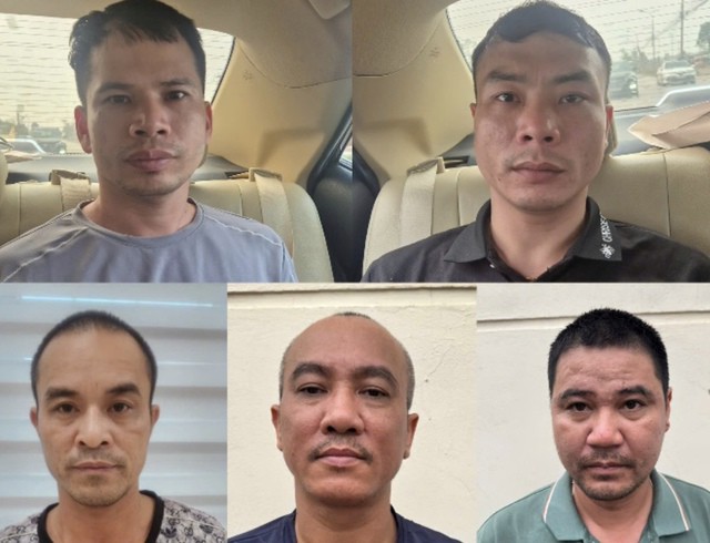 Nhóm đối tượng bị bắt giữ. Ảnh: Công an TP Hà Nội