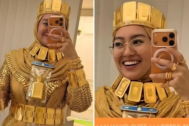 Cô dâu "phủ" vàng từ đầu đến chân ở Dubai gây tranh cãi