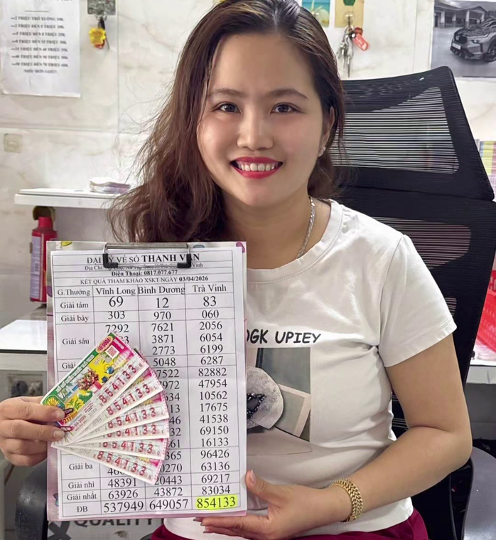 Giải độc đắc của vé số Trà Vinh trúng tại tỉnh Vĩnh Long. Ảnh: ĐLVS Thanh Vân