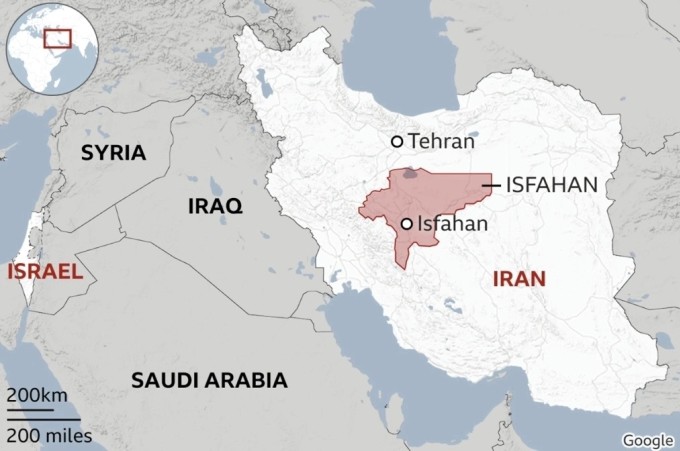 Vị trí thành phố Isfahan của Iran. Đồ họa: BBC