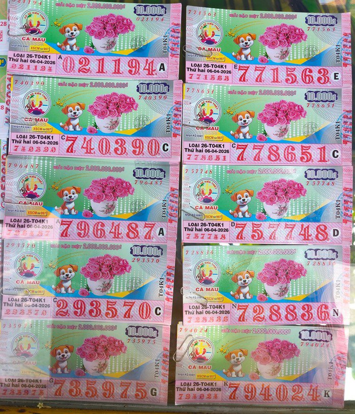 Xổ số miền Nam ngày 5-4 sẽ mở thưởng đối với vé số của 3 đài là TPHCM, Cà Mau và Đồng Tháp. Ảnh: ĐLVS Thần Tài