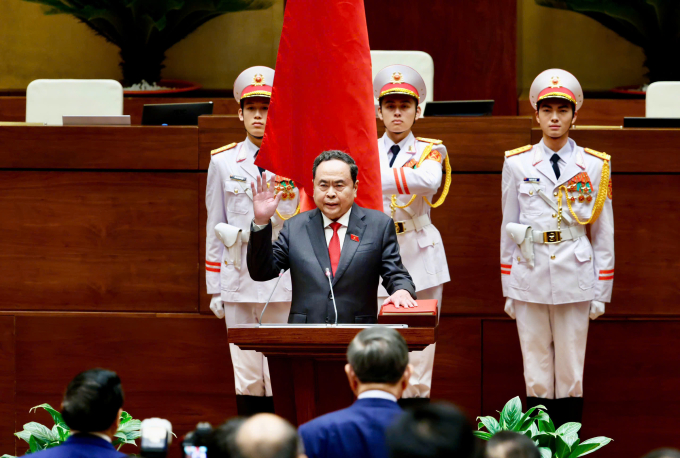 Chủ tịch Quốc hội Trần Thanh Mẫn tuyên thệ nhậm chức. Ảnh:&nbsp;Hoàng Phong