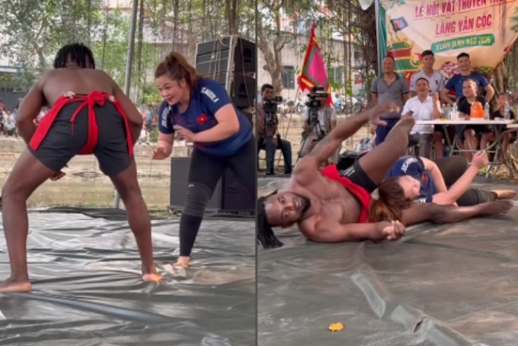 Nữ đô "mặt hoa hậu, thân lực sĩ" bị thanh niên châu Phi đè ngửa trên sới vật