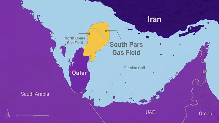 Vị trí của mỏ khí đốt South Pars. Ảnh: shanakaanslemperera.substack.com