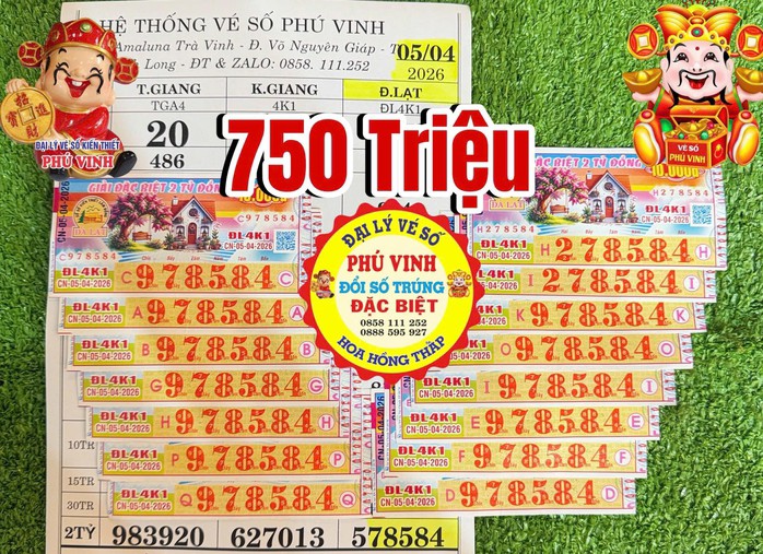 Giải an ủi của vé số Đà Lạt trúng tại tỉnh Vĩnh Long. Ảnh: ĐLVS Phú Vinh