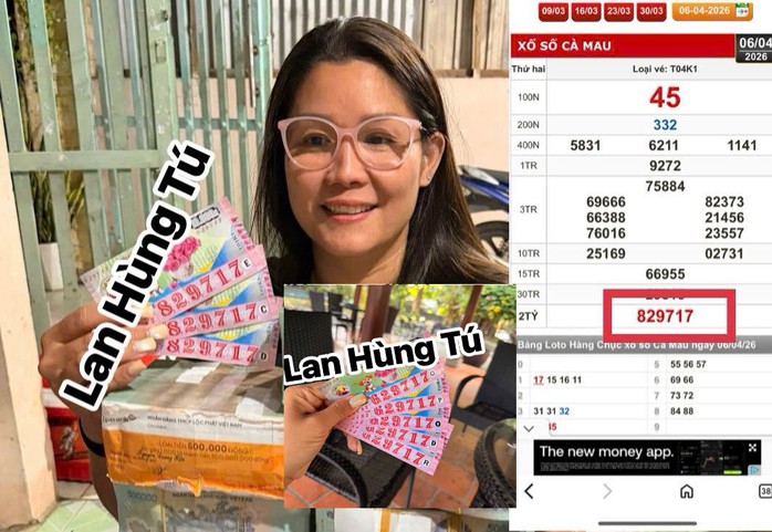 Giải độc đắc và giải an ủi của vé số Cà Mau trúng tại tỉnh Tây Ninh. Ảnh: ĐLVS Lan Hùng Tú