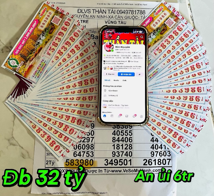 Giải độc đắc của vé số Bến Tre trúng tại tỉnh Tây Ninh. Khách hàng trúng thưởng 32 tỉ đồng đã mua vé online. Ảnh: ĐLVS Thần Tài