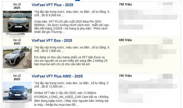 Một số tin rao bán xe Vinfast VF 7.