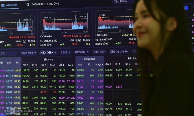 Nhà đầu tư theo dõi thị trường chứng khoán tại một công ty ở TP HCM. Ảnh: Thanh Tùng