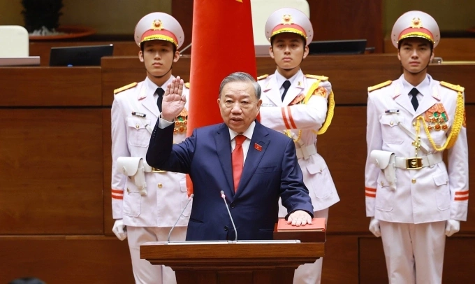 Tổng Bí thư Tô Lâm tuyên thệ nhậm chức Chủ tịch nước ngày 7/4. Ảnh: TTXVN