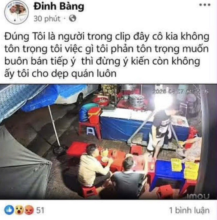 Tài khoản Facebook có tên "Đinh Bàng" – được cư dân mạng cho là nam thanh niên có hành vi chửi bới, đánh một phụ nữ lớn tuổi trong quán ăn khuya ở Gia Lai – bất ngờ đăng tải trạng thái với nội dung khiến nhiều người "sốc"