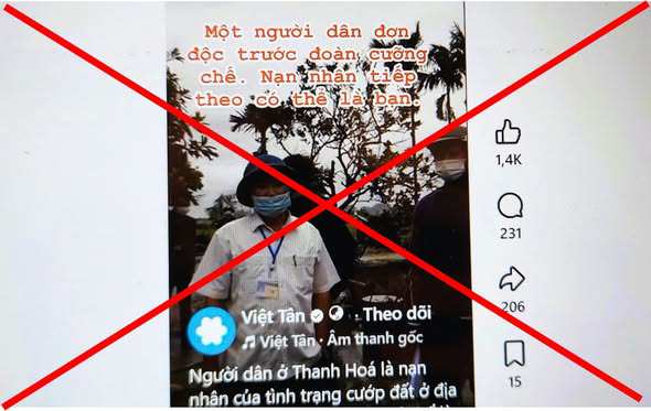 Đoạn clip sai sự thật được chia sẻ trên trang phản động "Việt Tân"