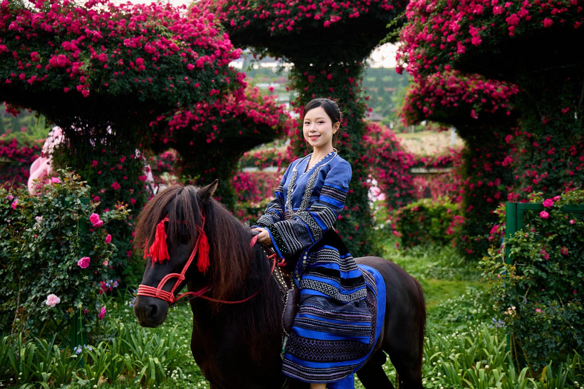 Check-in bên những tiểu cảnh hoa hồng khổng lồ tại Lễ hội.