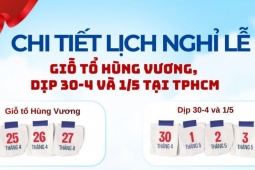 [Infographic] Chi tiết lịch nghỉ lễ Giỗ Tổ Hùng Vương, dịp 30/4 và 1/5 ở TPHCM