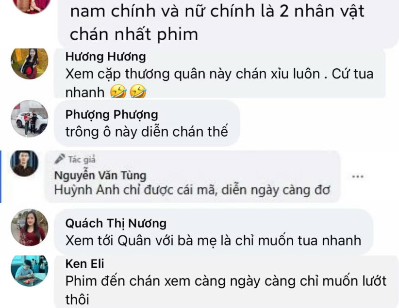 Một số bình luận chê diễn xuất của Huỳnh Anh.