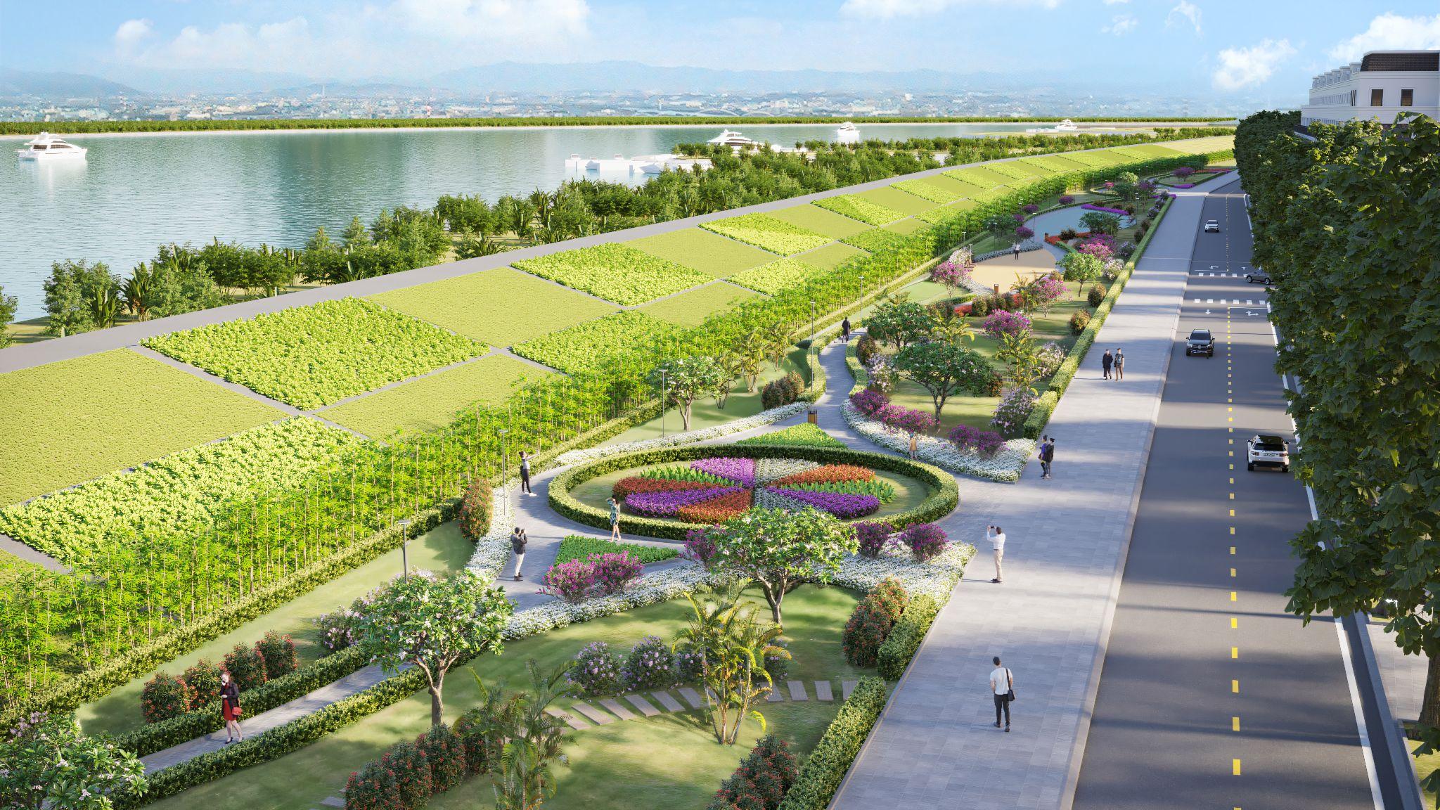 Phối cảnh trục công viên ven đê tại dự án (Ảnh: LICOGI 18 Riverside)