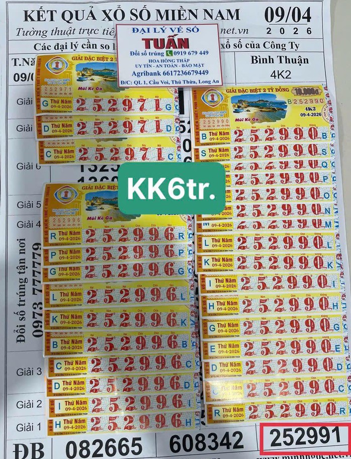 Giải khuyến khích của vé số Bình Thuận cũng trúng tại tỉnh Tây Ninh. Ảnh: ĐLVS Tuấn