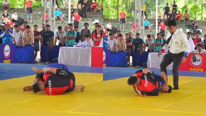 Tình huống Đào Hồng Sơn khiến đối thủ phải xin thua - Ảnh chụp màn hình