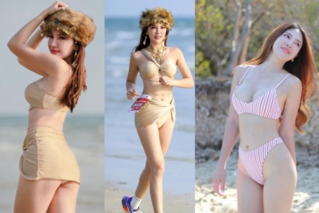 Cô gái mặc trang phục "tộc trưởng" nửa kín nửa hở, tham gia giải chạy bikini