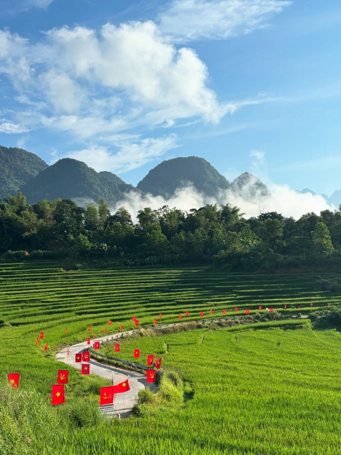 Những thửa ruộng bậc thang xanh mướt, rừng già và suối mát đan xen tạo nên khung cảnh thiên nhiên dễ chịu. Ảnh: umeeee