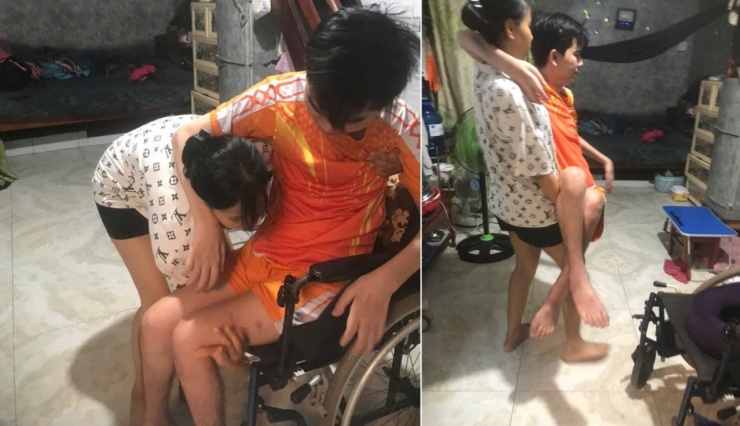 Gần 5 năm qua, chị Trân phải ẵm bồng chồng, hỗ trợ anh tập vật lý trị liệu