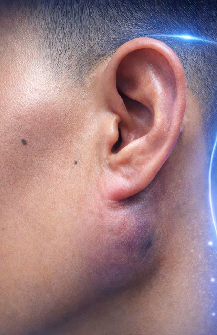 Khối u ngày càng lớn dưới tai của bệnh nhân. Ảnh BVCC