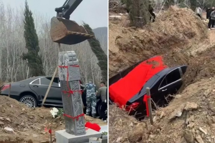 Gia đình chôn theo ô tô hơn 4,2 tỷ đồng, biển số 8888 trong đám tang gây tranh cãi. Ảnh: Chosun