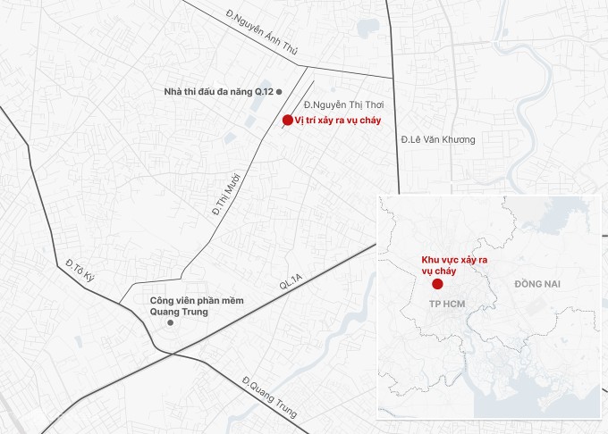 Vị trí xảy ra cháy. Đồ hoạ: Khánh Hoàng