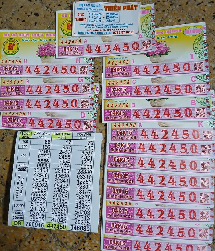 Vé số Bình Dương trúng tại TPHCM. Ảnh: ĐLVS Thiên Phát