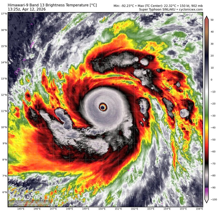 Sinlaku là một trong số rất ít cơn siêu bão xuất hiện ngay trong tháng 4. (Nguồn: NCHMF)