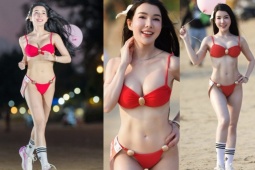 Phát hiện người đẹp mặc bikini đỏ gợi cảm, nổi bật nhất giải chạy bãi biển
