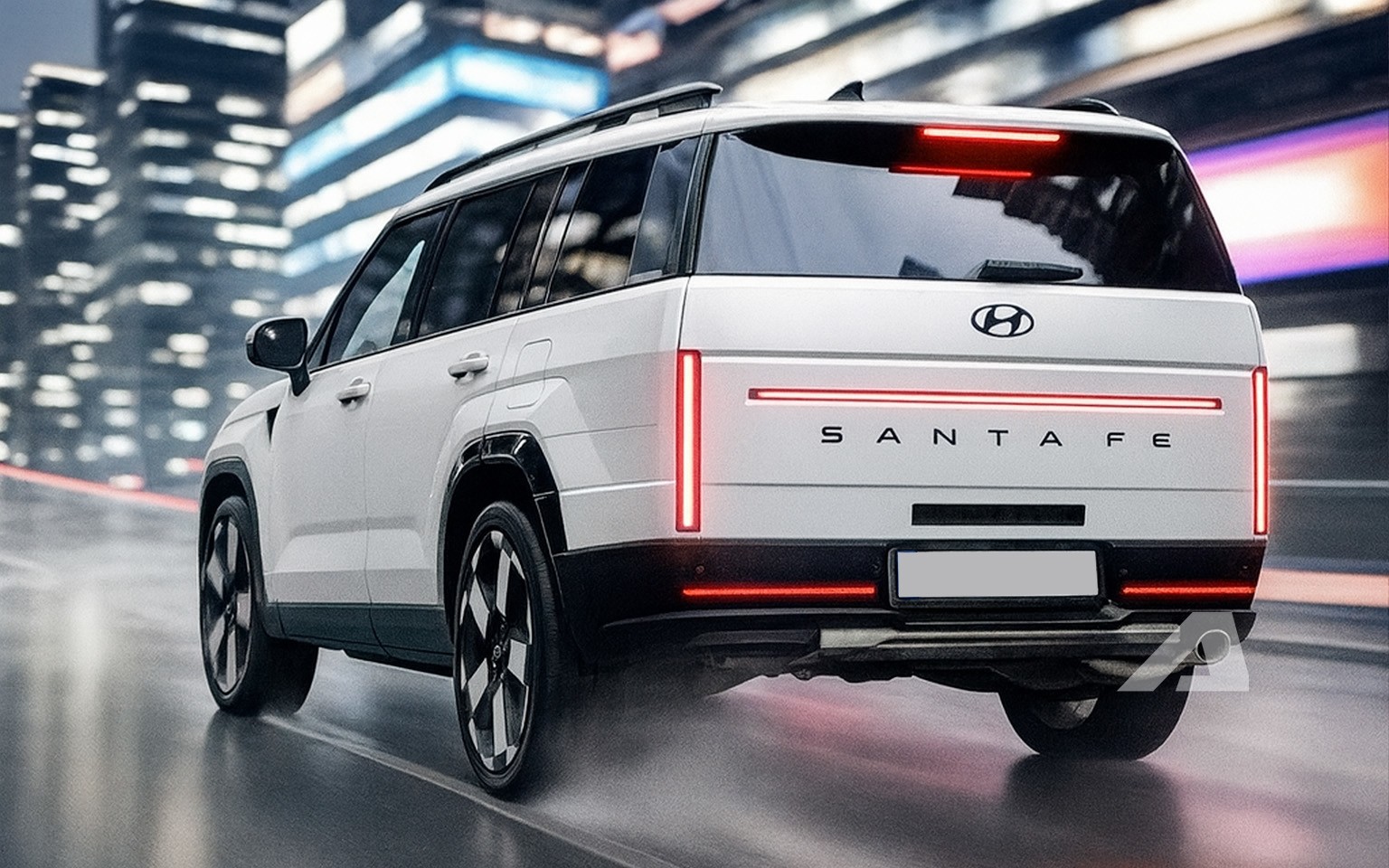 Phần sau xe Hyundai SantaFe vẫn giữ thiết kế vuông và góc cạnh. 