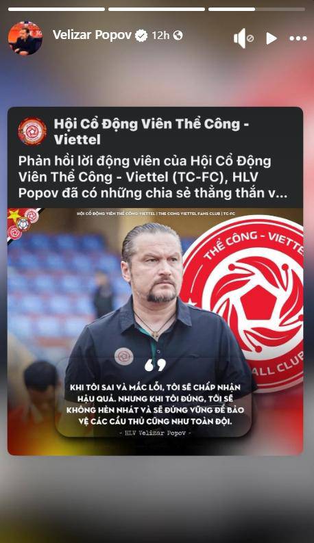 HLV Velizar Popov bảo vệ quan điểm của mình, nhưng rõ ràng Thể Công Viettel sẽ gặp khó khăn. Ảnh: FBNV