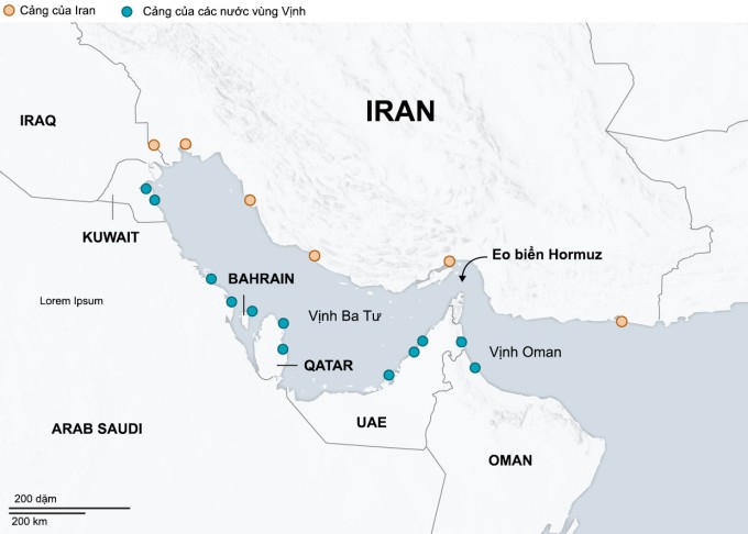 Các cảng ở vùng Vịnh. Đồ họa: WSJ