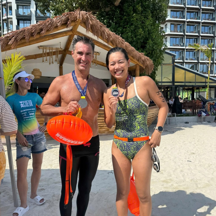 Ở nội dung 10km, Ánh Viên về đích cùng thời điểm với nhà vô địch nội dung nam. Ảnh