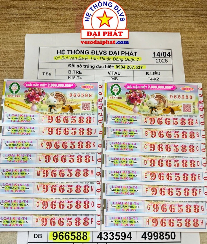 Giải độc đắc của vé số Bến Tre trúng tại TPHCM. Ảnh: ĐLVS Đại Phát