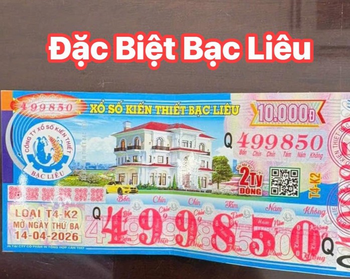 Giải độc đắc của vé số Bạc Liêu trúng tại tỉnh An Giang. Ảnh: ĐLVS Hổ