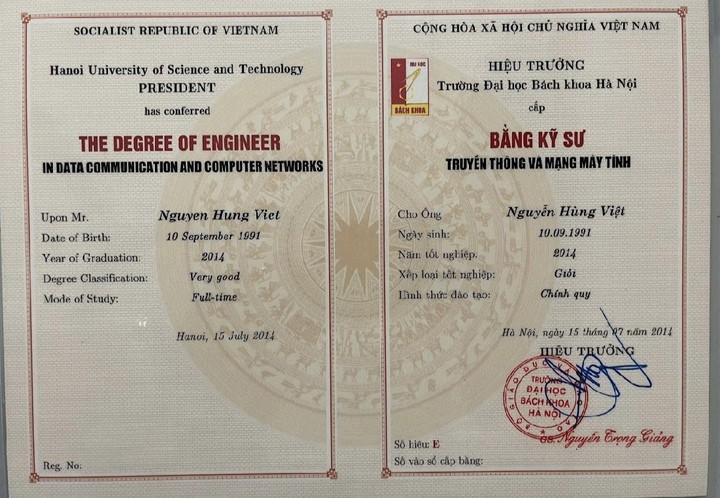 Bằng tốt nghiệp Bách Khoa của ba thế hệ trong gia đình anh Nguyễn Hùng Việt.