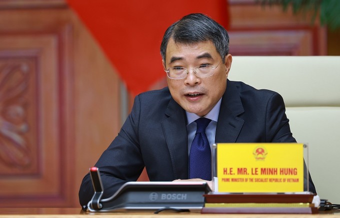 Thủ tướng Lê Minh Hưng phát biểu tại Hội nghị thượng đỉnh trực tuyến Cộng đồng phát thải ròng bằng 0 châu Á (AZEC) mở rộng. Ảnh: TTXVN