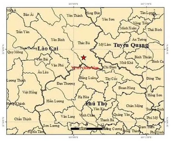 Vị trí xảy ra trận động đất ở Lào Cai.