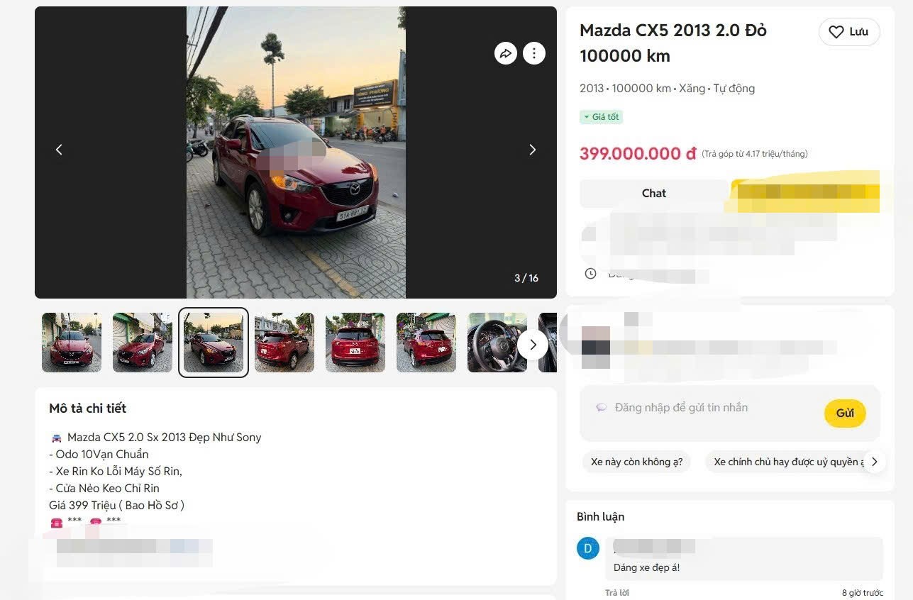 Tin rao bán xe trên một trang rao vặt.