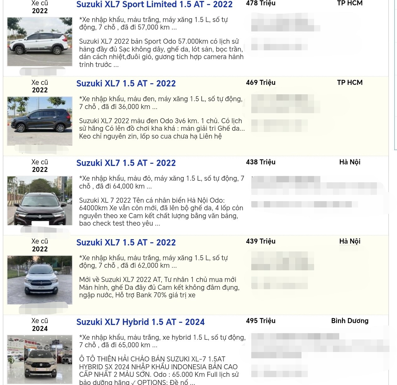 Một số tin rao bán Suzuki XL7 cũ đời 2022.