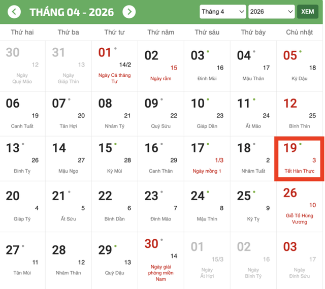 Tết Hàn Thực năm 2026 vào ngày chủ nhật