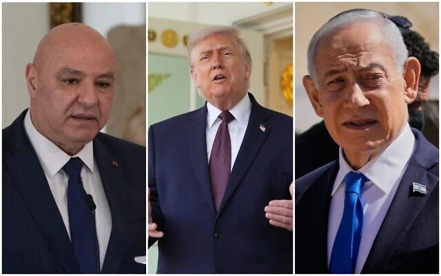 Tổng thống Lebanon Joseph Aoun, Tổng thống Mỹ Donald Trump và Thủ tướng Israel Benjamin Netanyahu (từ trái qua). Ảnh: AP