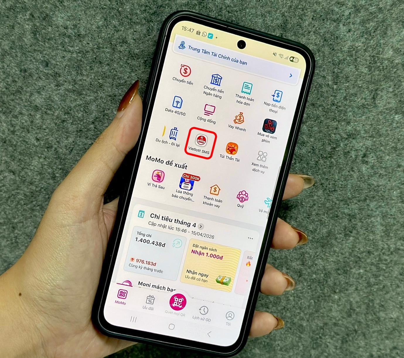 Vietlott SMS được tích hợp trong ứng dụng ví điện tử MoMo. - Ảnh: DNCC