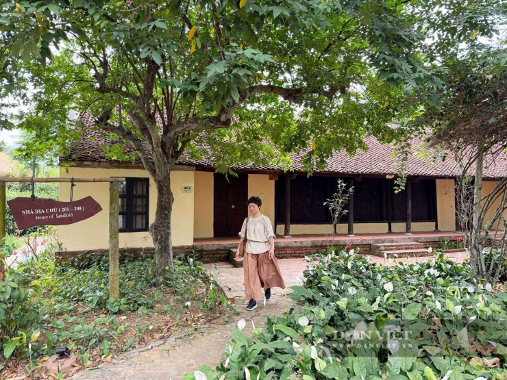 Du khách tham quan, khảo sát&nbsp;Khu nhà xóm nhà cổ tại khu nghỉ dưỡng resort Tản Đà. (Ảnh: H.H)