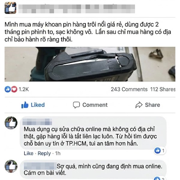 Phàn nàn của người dùng về mua dụng cụ công nghiệp không rõ nguồn gốc
